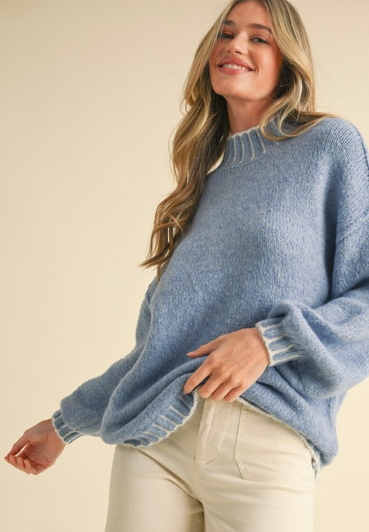 Light Blue Mock Neck Pullover