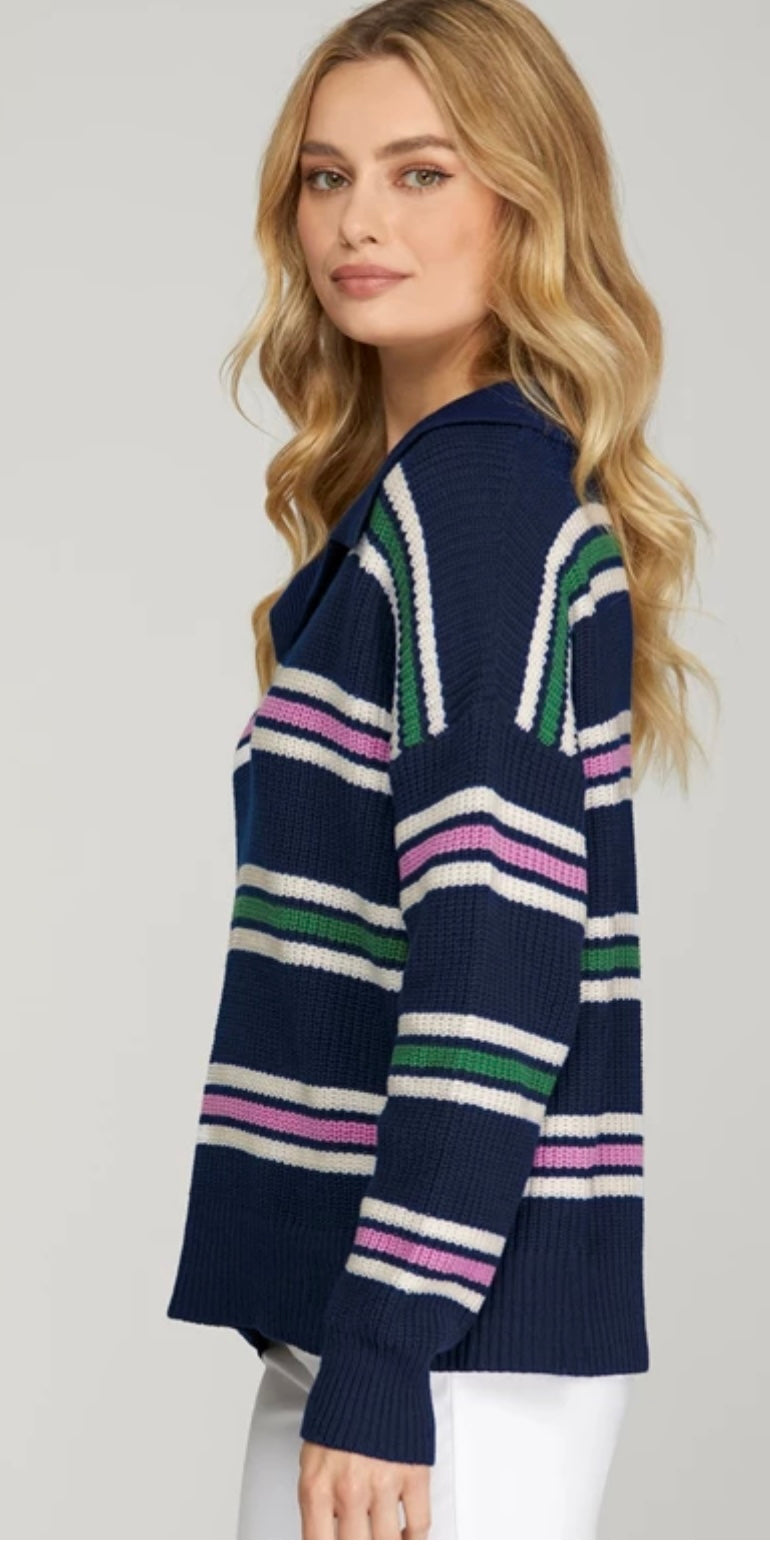 Navy Stripe Collared Sweater