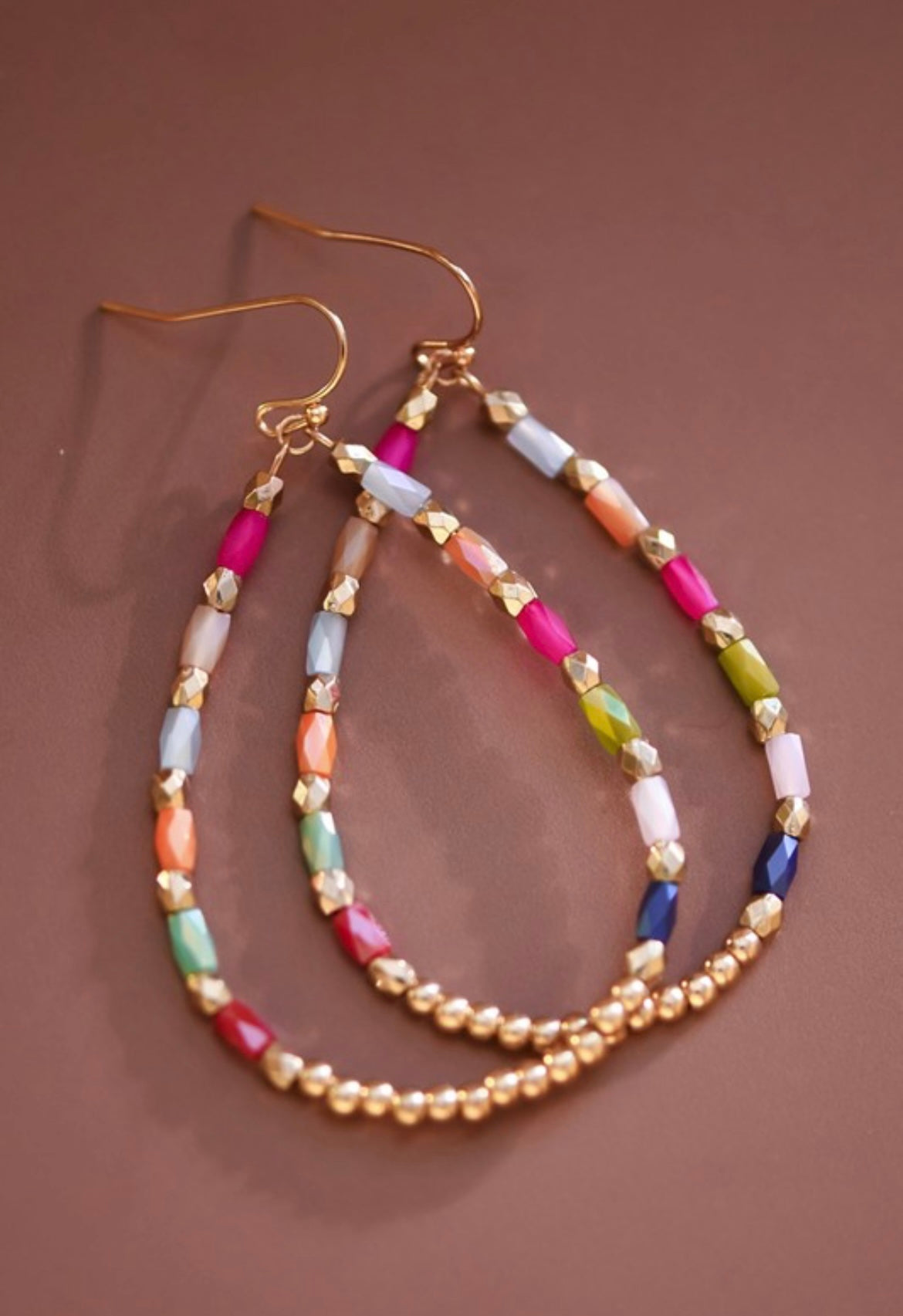 Multicolor Beaded Teardrop Earrings
