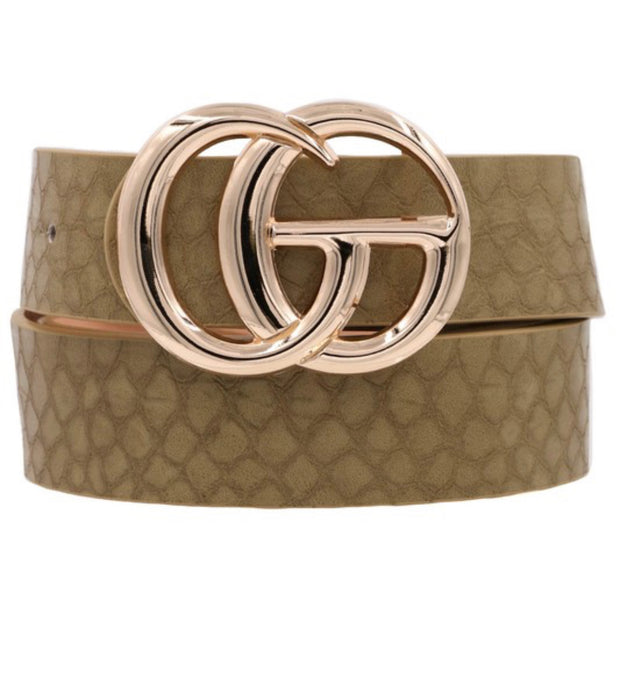 Olive Crocodile Faux Leather Belt