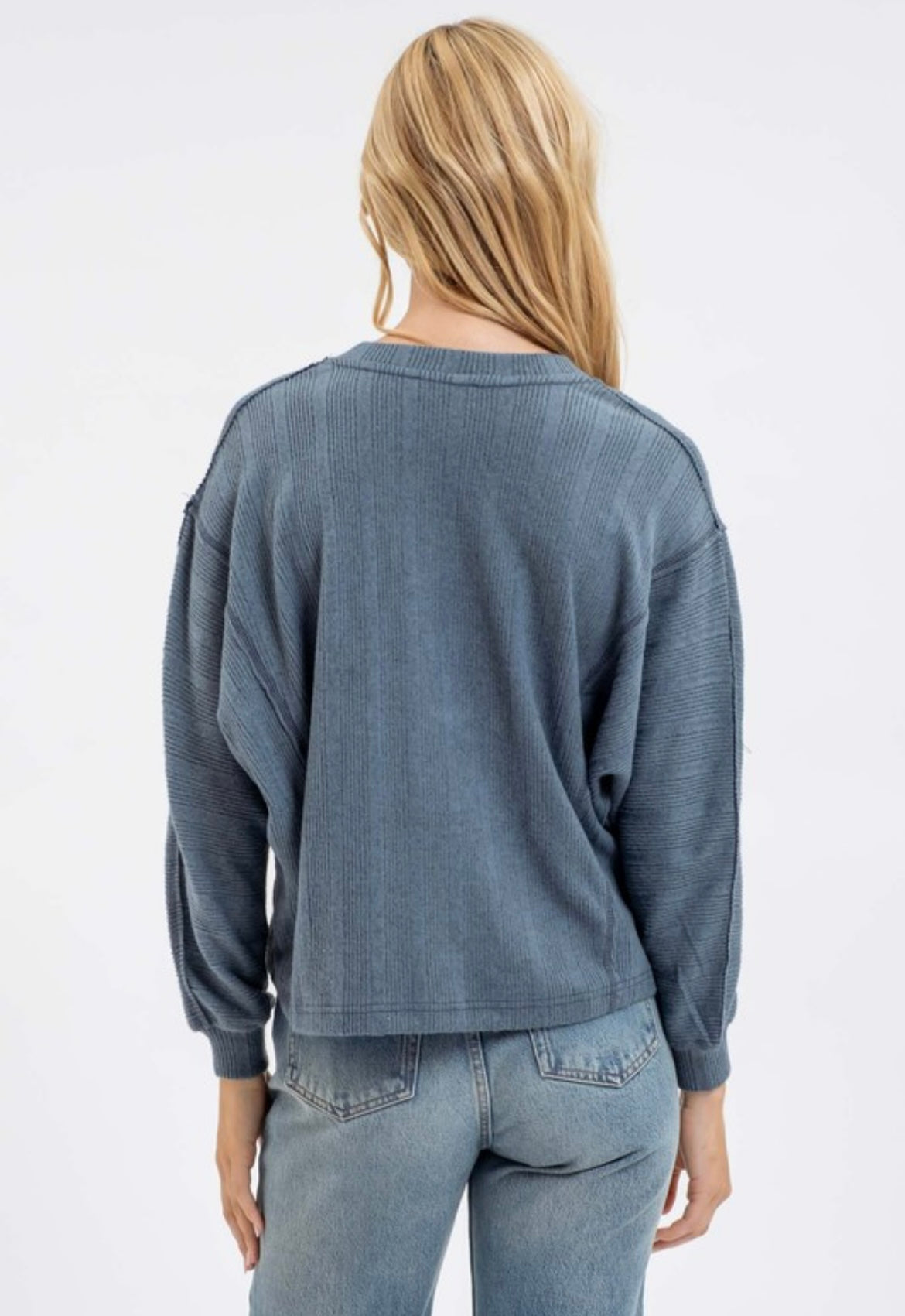 V-Neck Knit Top with Reverse Stitching