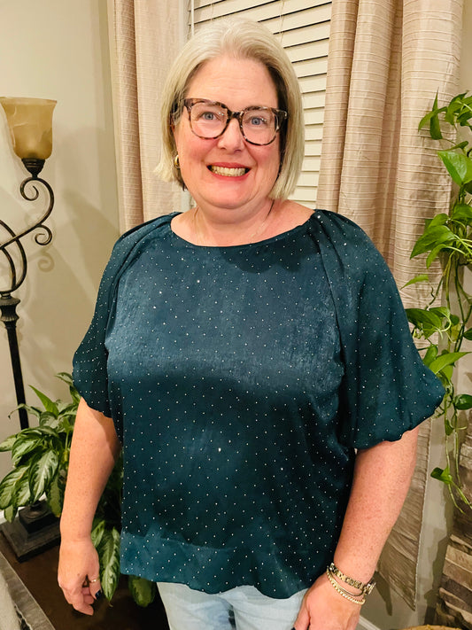 Sparkle Puff Sleeve Satin Blouse