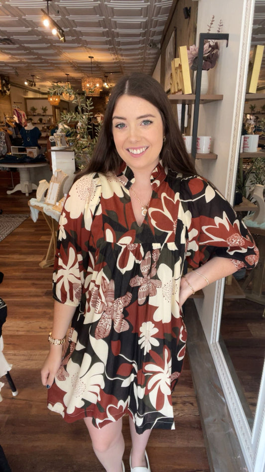 Rust Mix Floral Dress