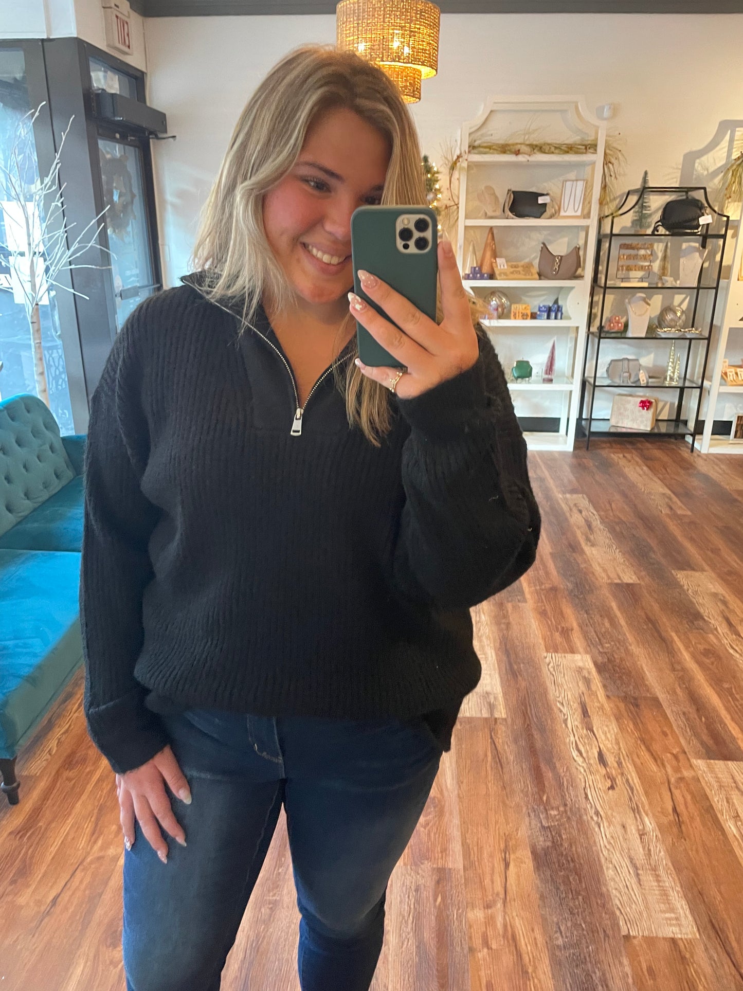 Black Quarter Zip Thick Knit Sweater