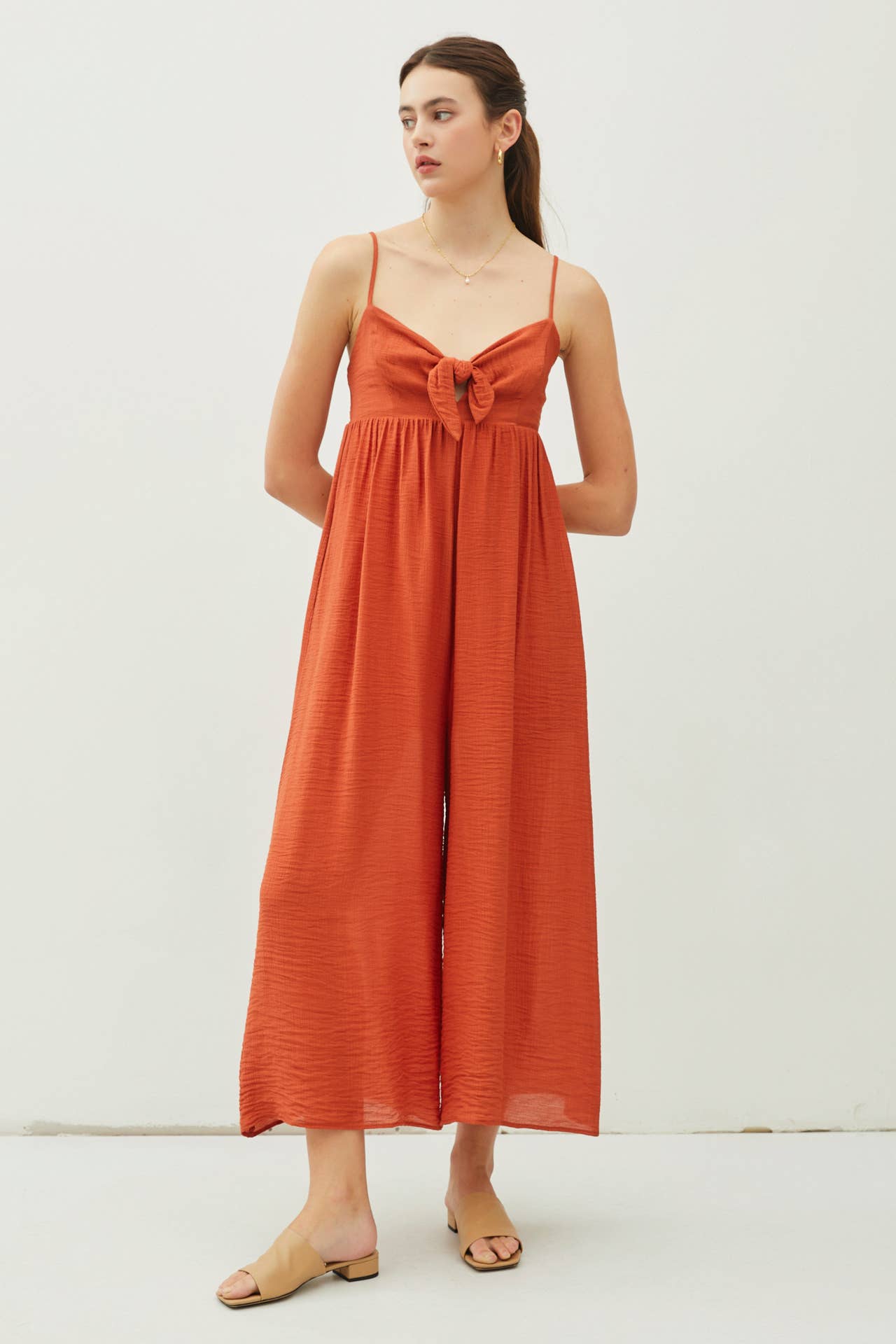 PERSIMMON BOW FRONT WIDE LEG JUMPSUIT
