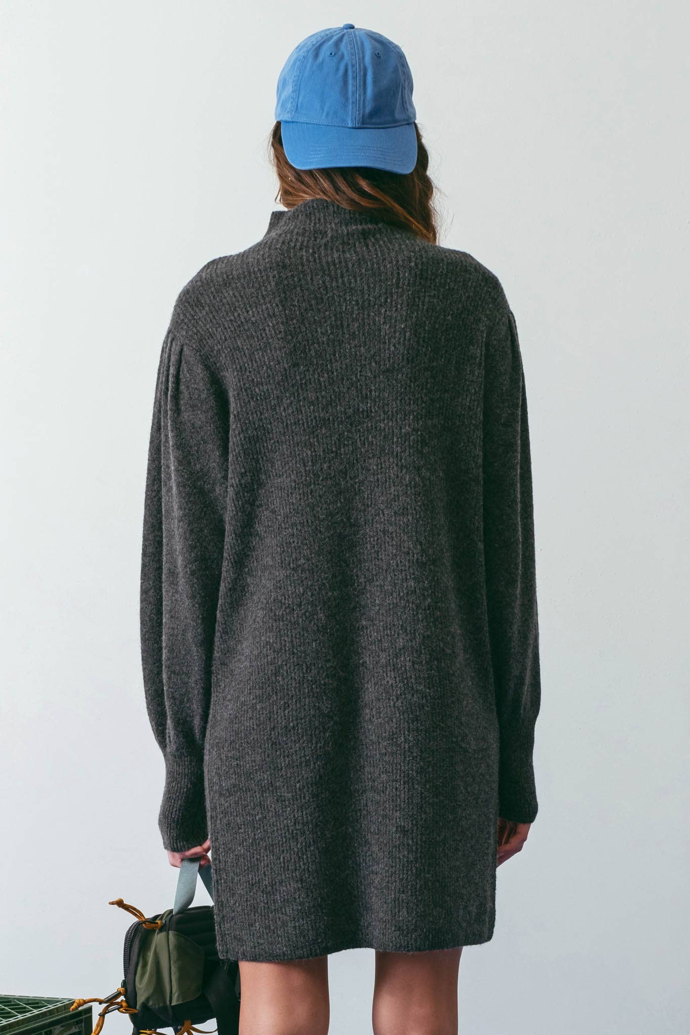 CHARCOAL SOLID MOCK NECK KNIT SWEATER DRESS