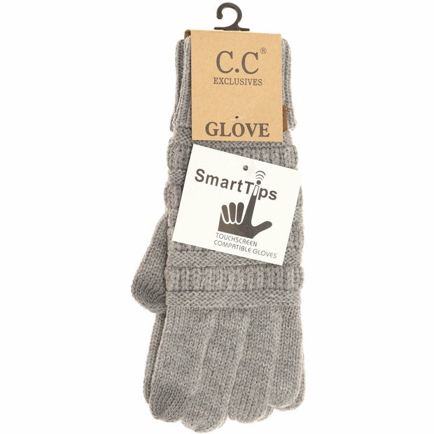 Black Solid Cable Knit CC Gloves