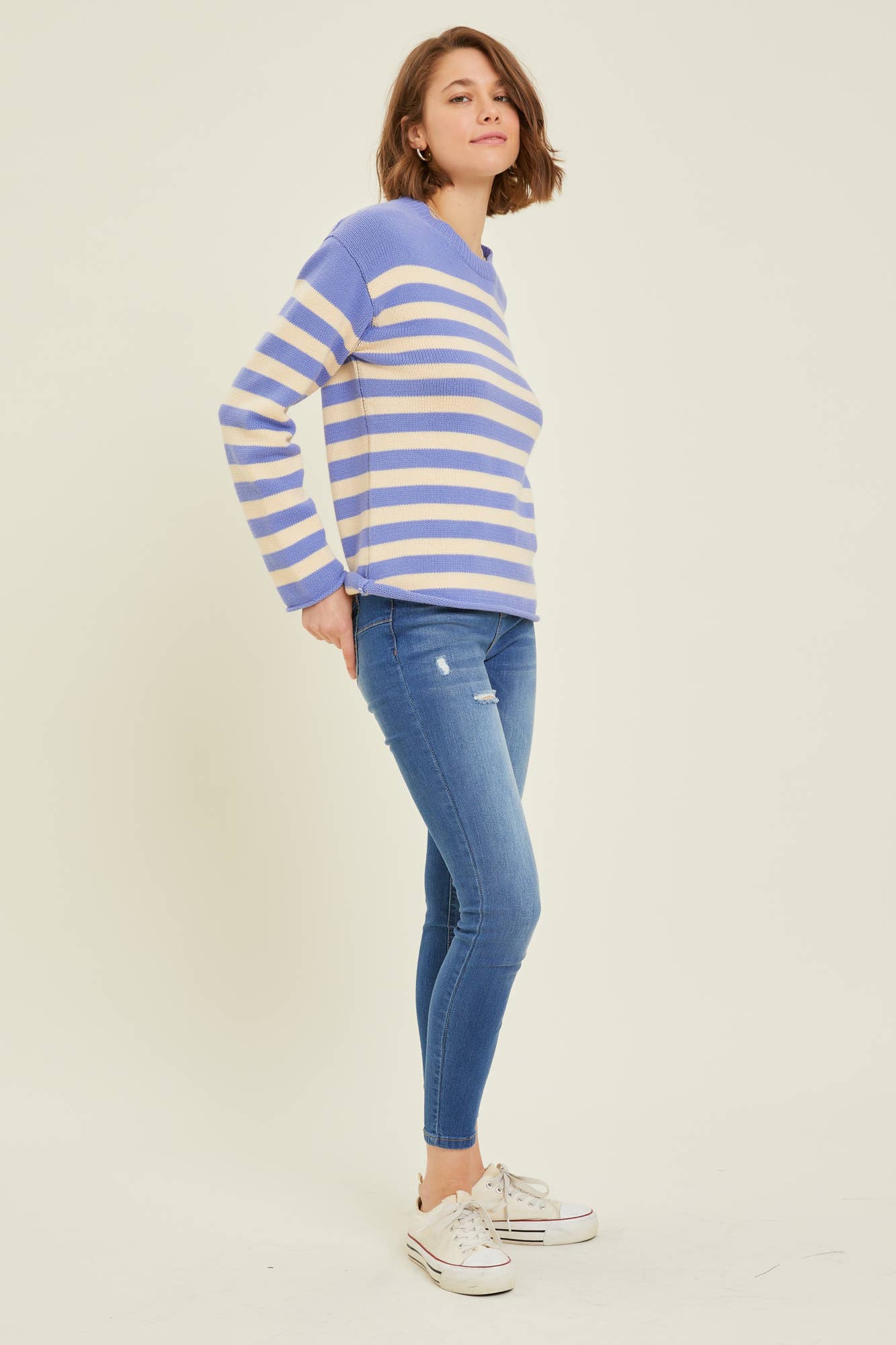 Blue Cotton Striped Sweater