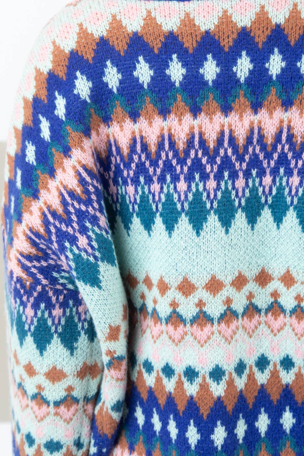 Blue Multi-Color Aztec Graphic Knit Sweater Cardigan