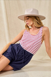 Andrea Red White and Navy Romper
