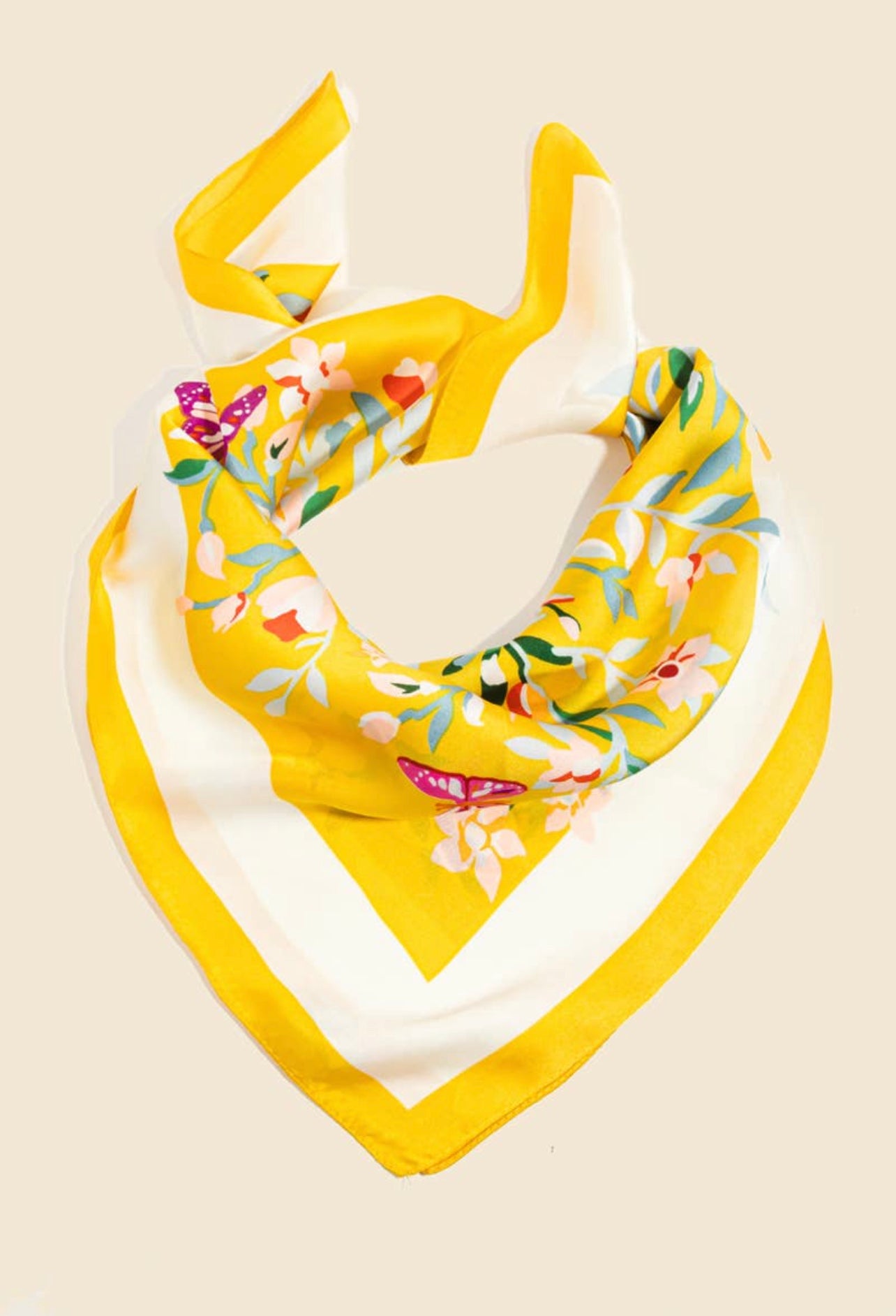 Yellow Floral Print Silk Scarf