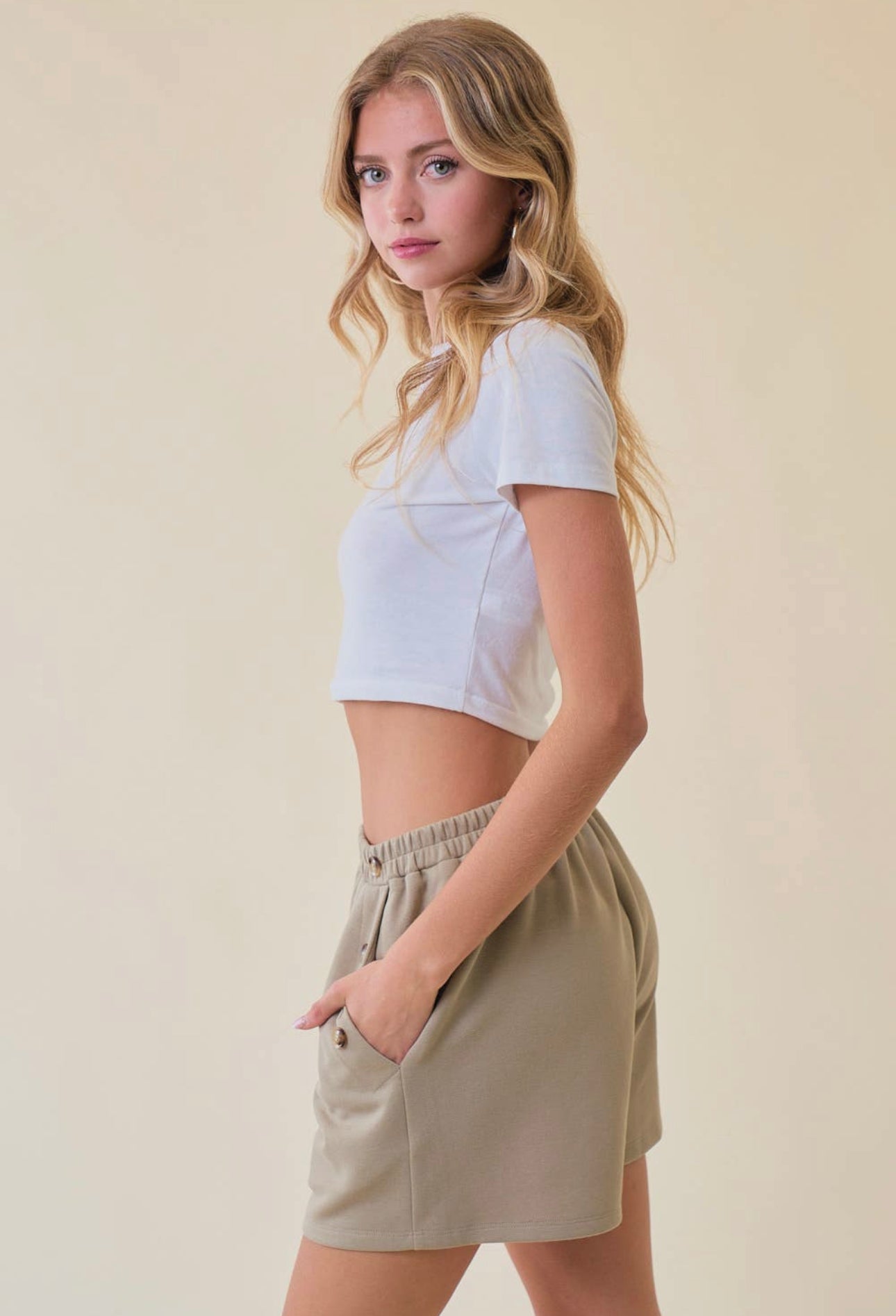 Olive Placket Button Shorts
