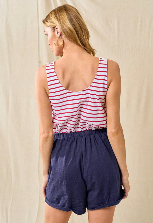 Andrea Red White and Navy Romper