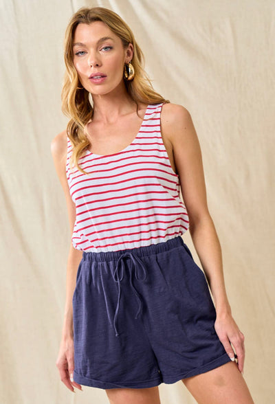 Andrea Red White and Navy Romper