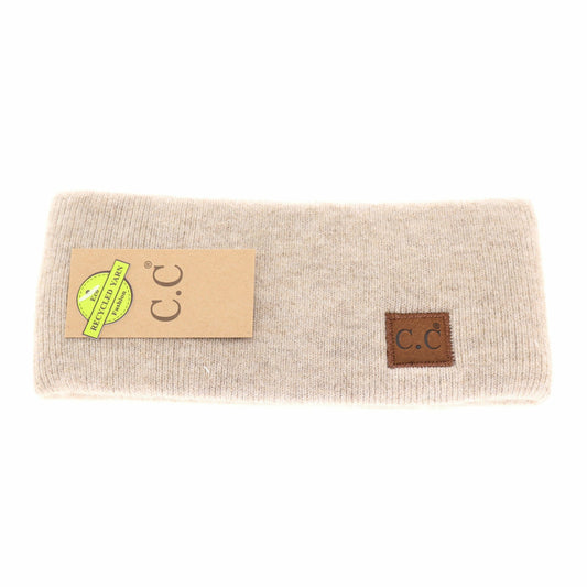 Beige Soft Ribbed Leather Patch C.C. Head Wrap