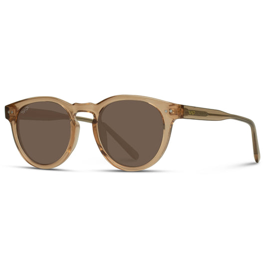 Tate Classic Round Retro Acetate Polarized Sunglasses: Light Crystal Brown / Brown Lens