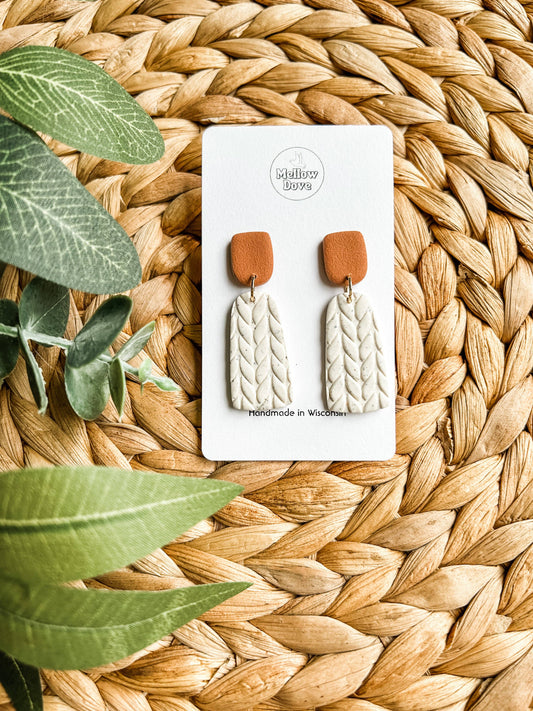 Ivory Sweater Knit Clay Earrings | Boho Neutral