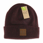Wine Unisex Soft Ribbed Leather Patch C.C. Beanie Hat