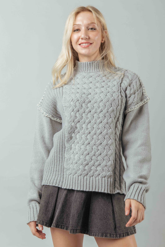 Grey Stitch Detail Cable Knit Sweater Top