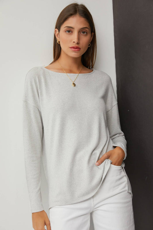 GREY HACCI BRUSHED WIDE NECK KNIT TOP