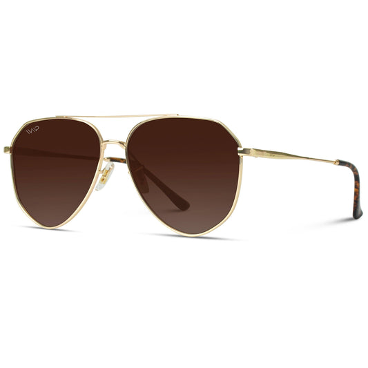 Ramsey Geometric Polarized Metal Frame Aviators Sunglasses: Gold Frame/Brown Lens