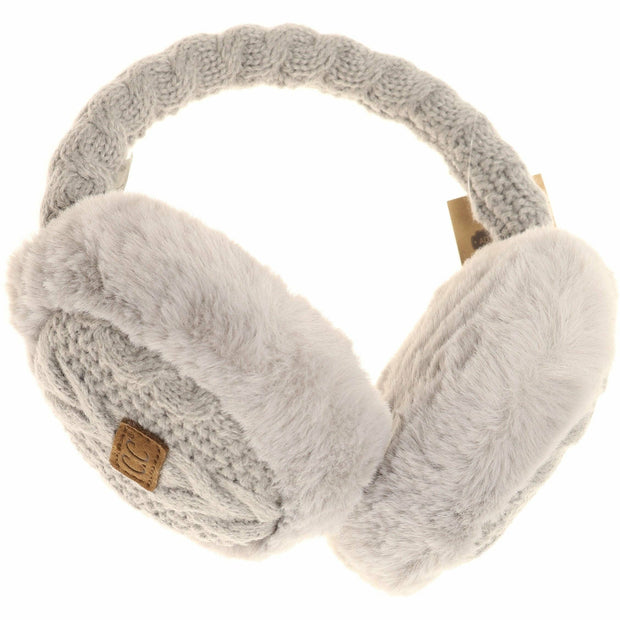 Grey Cable Knit Faux Fur Earmuff