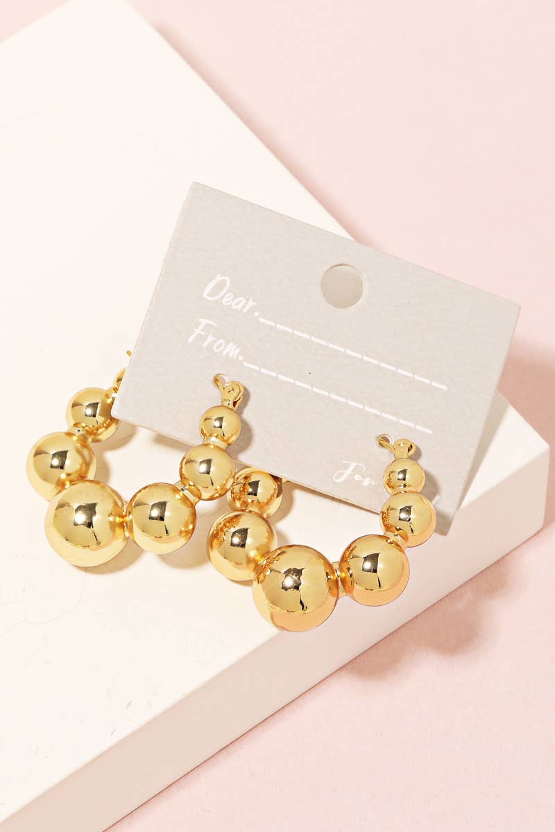 Gold Solid Metallic Ball Bead Hoop Earrings