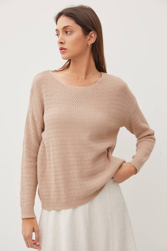 TAUPE LIGHTWEIGHT LOOSE KNIT SWEATER