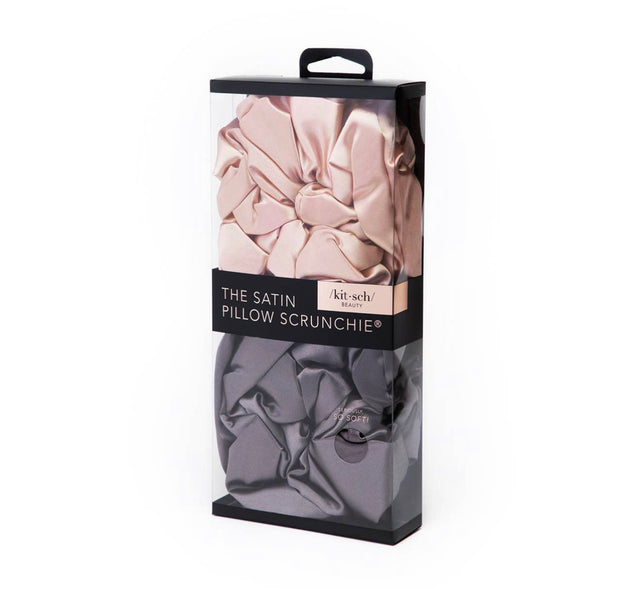 Blush/Charcoal Satin Sleep Scrunchies