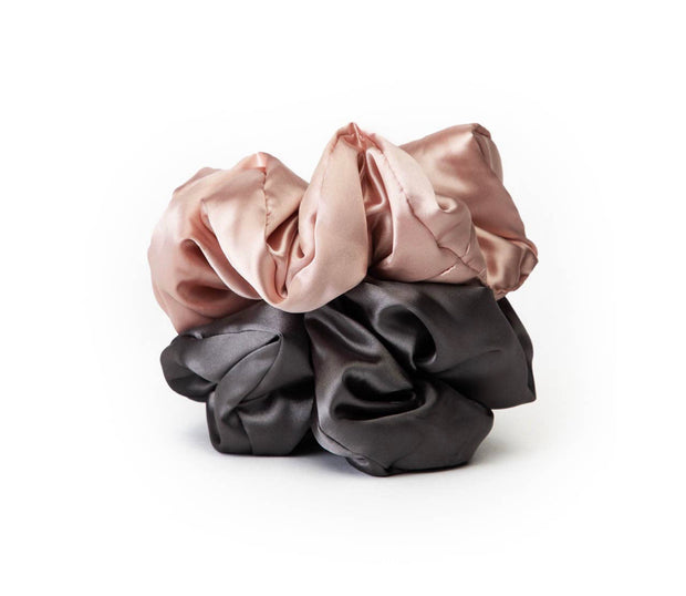Blush/Charcoal Satin Sleep Scrunchies