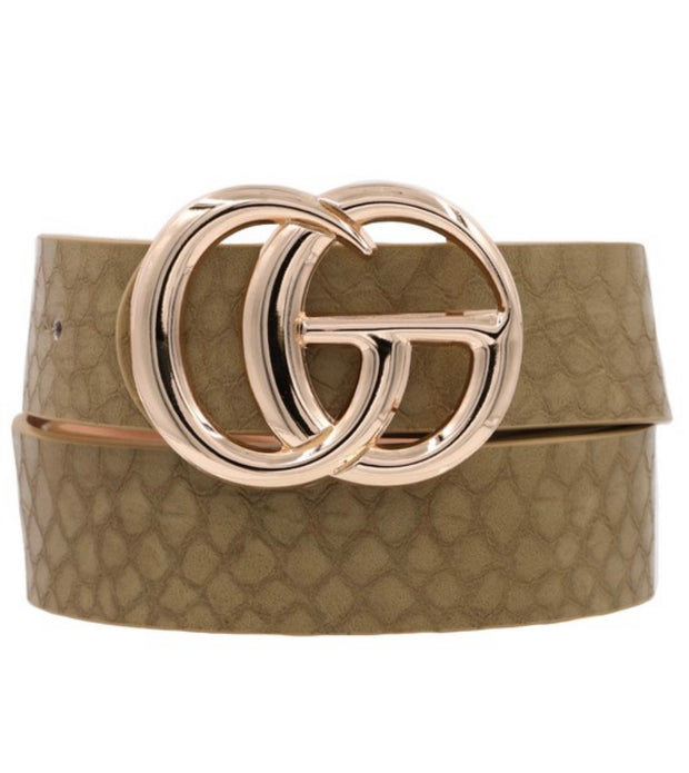Olive Snakeskin and Gold GG Belt